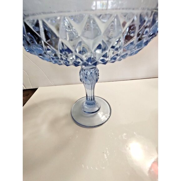 Vintage Indiana Glass Diamond Point Blue Glass Large Compote 7.25" Tall - Picture 7 of 13